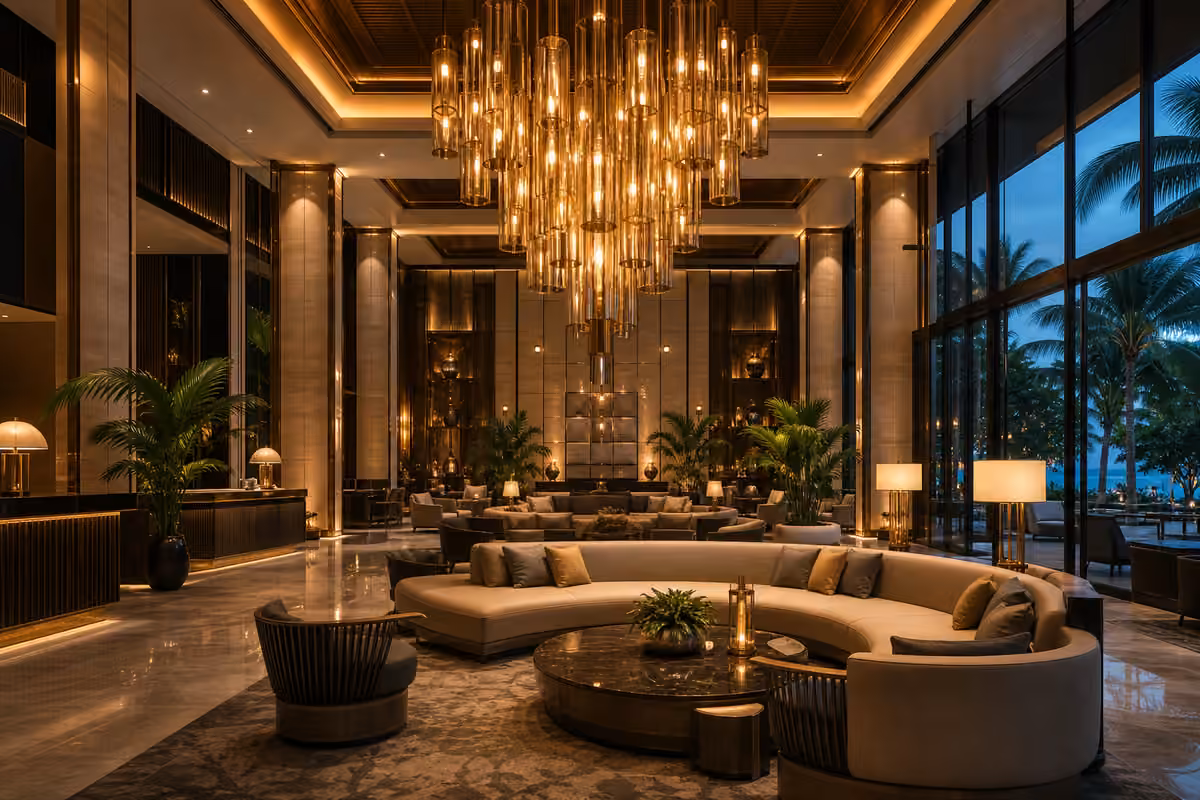 Hotel lobby statement chandelier lighting for luxury resort in Phuket